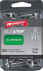 ARROW Arrow RLA3/16IP Pop Rivet, Long, 1/2 in Grip, 1/2 in L, Aluminum, 50/PK