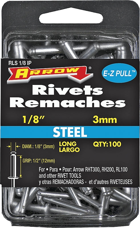 ARROW Arrow RLS1/8IP Pop Rivet, Long, 1/2 in Grip, 1/2 in L, Steel, 100/PK HARDWARE & FARM SUPPLIES ARROW