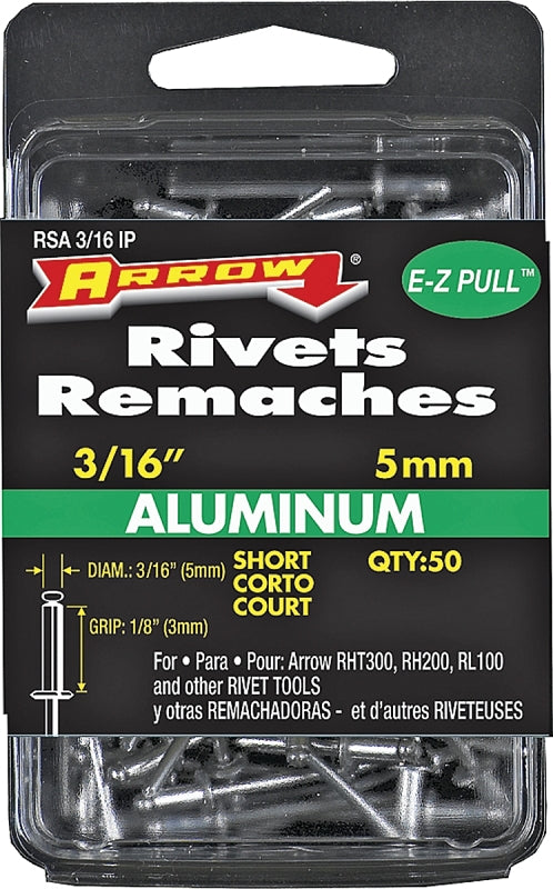 ARROW Arrow RSA3/16IP Pop Rivet, Short, 1/8 in Grip, 1/8 in L, Aluminum, Gray, 50/PK HARDWARE & FARM SUPPLIES ARROW