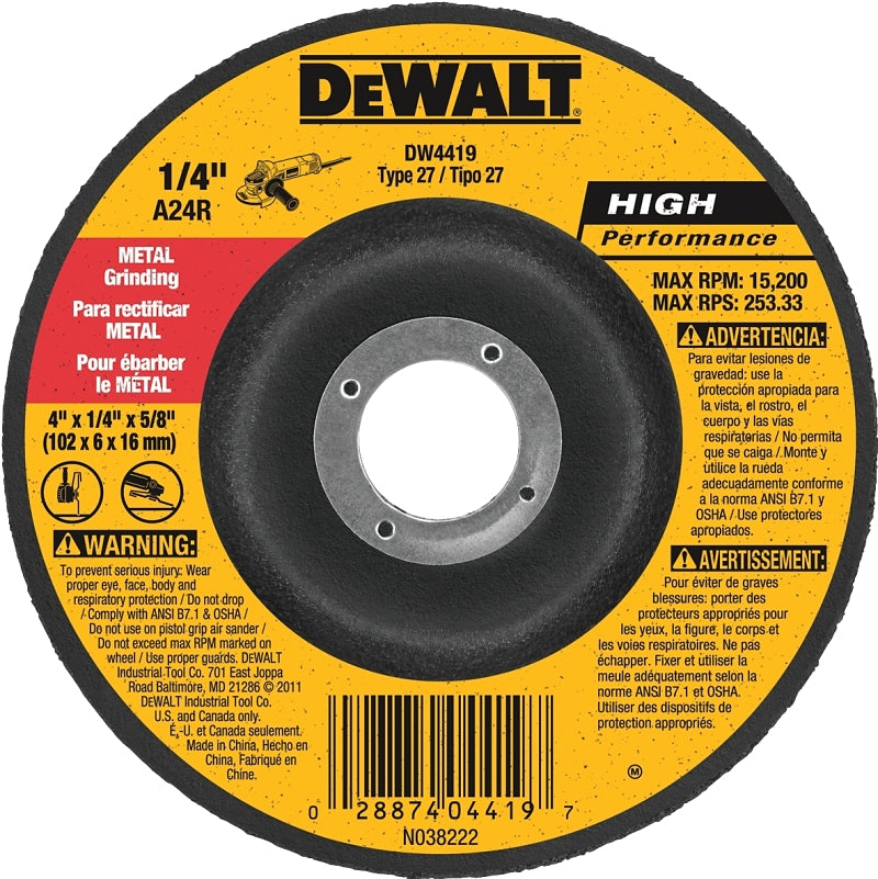 DEWALT DEWALT DW4419 Grinding Wheel, 4 in Dia, 1/4 in Thick, 5/8 in Arbor, 24 Grit, Very Coarse, Aluminum Oxide Abrasive TOOLS DEWALT