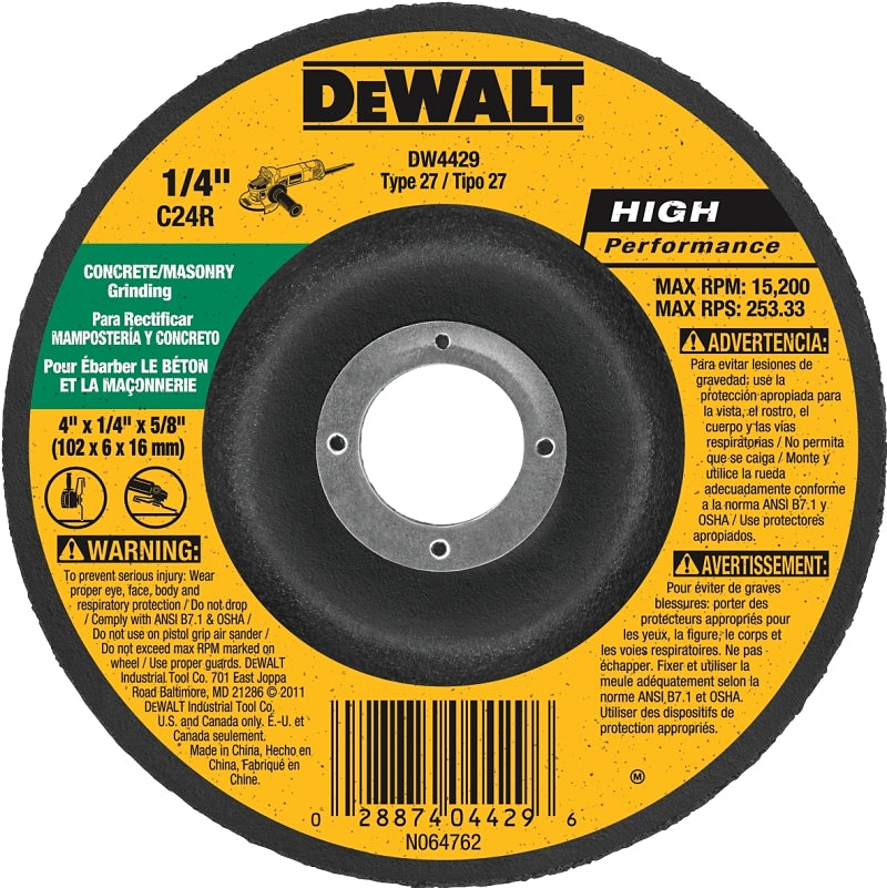 DEWALT DEWALT DW4429 Grinding Wheel, 4 in Dia, 1/4 in Thick, 5/8 in Arbor, 24 Grit, Very Coarse, Silicone Carbide Abrasive