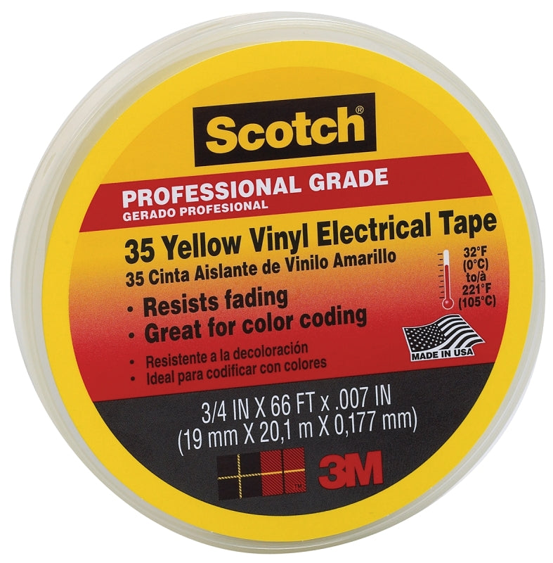 SCOTCH Scotch 10844-DL-5 Electrical Tape, 66 ft L, 3/4 in W, PVC Backing, Yellow