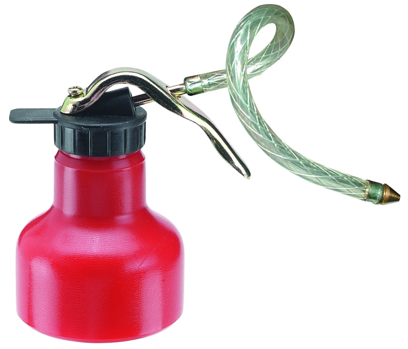 LUBRIMATIC LubriMatic 50-592 Pistol Flexible Oiler, 6 oz, 4-1/4 in H, Flexible Spout, Steel, Epoxy-Coated, Red