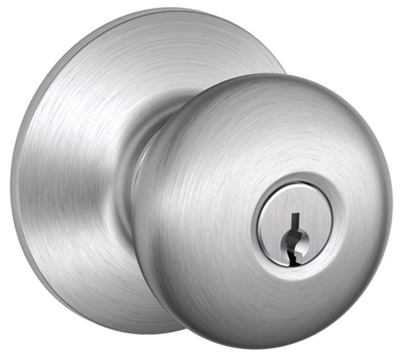 SCHLAGE LOCK Schlage F Series F51A CSVPLY626KA4 Entry Knob, Plymouth, Knob Handle, Satin Chrome, Metal, 2-3/4 in Dimensions