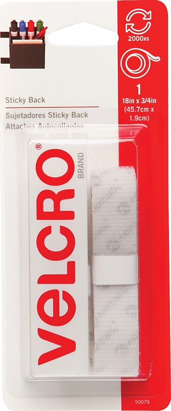 VELCRO BRAND VELCRO Brand 90079 Fastener, 3/4 in W, 18 in L, Nylon, White, Rubber Adhesive