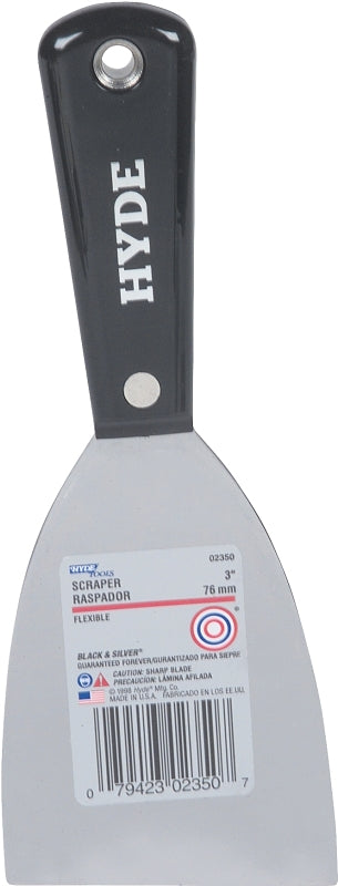 HYDE Hyde Black & Silver Series 02350 Wall Scraper, 3 in W Blade, HCS Blade, Nylon Handle, Interlock, Long Handle PAINT HYDE