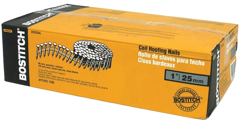 BOSTITCH Bostitch CR2DGAL Roofing Nail, 1 in L, Galvanized Steel, Smooth Shank