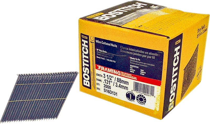 BOSTITCH Bostitch S16D131-FH Series Framing Nail, Wire Weld Collation, 3-1/2 in L, 11 Gauge, Steel, Full Round Head, Smooth Shank HARDWARE & FARM SUPPLIES BOSTITCH