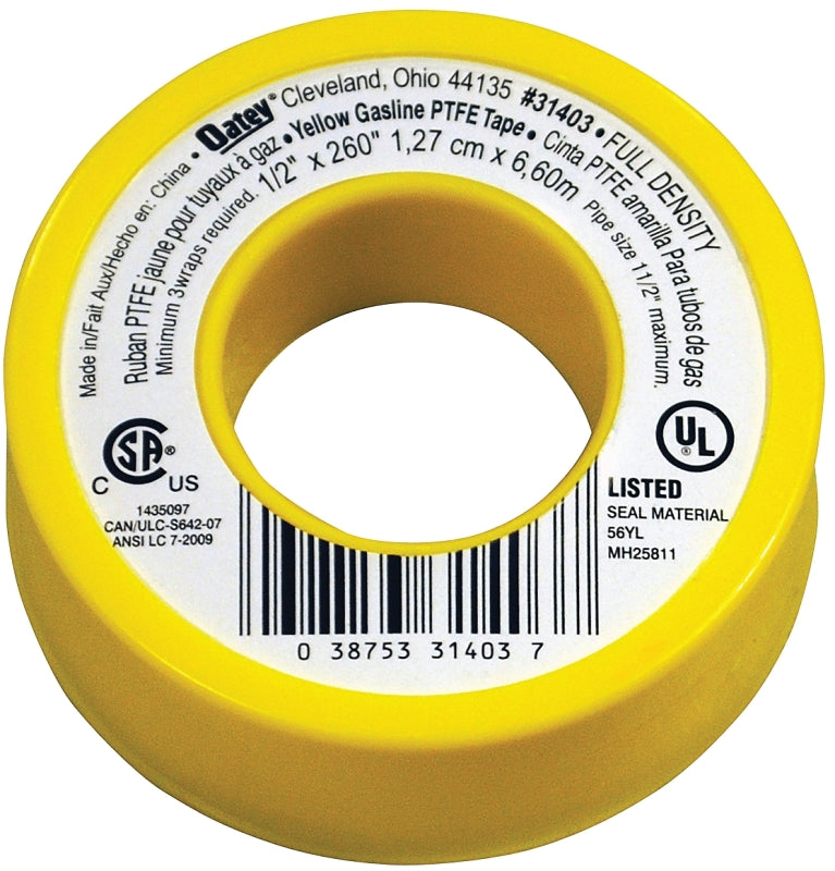 OATEY Oatey 31403 Thread Seal Tape, 260 in L, 1/2 in W, PTFE, Yellow