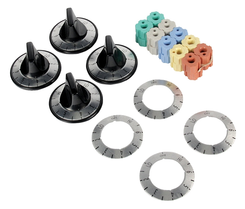 CAMCO Camco USA 00883 Burner Knob Kit, Includes: Adapter, Dials, Inserts and (4) Chrome Knobs, Black