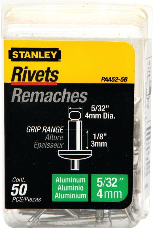 STANLEY STANLEY PAA52-5B Pop Rivet, Reusable, 1/8 in Grip, 5/32, Aluminum, 50/PK