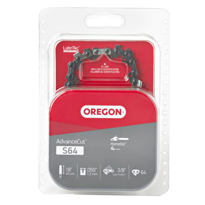 OREGON Oregon S64 Chainsaw Chain, 18 in L Bar, 0.05 Gauge, 3/8 in TPI/Pitch, 64-Link