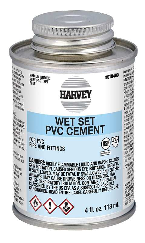 HARVEY Harvey 18400-24 Solvent Cement, 4 oz Can, Liquid, Blue