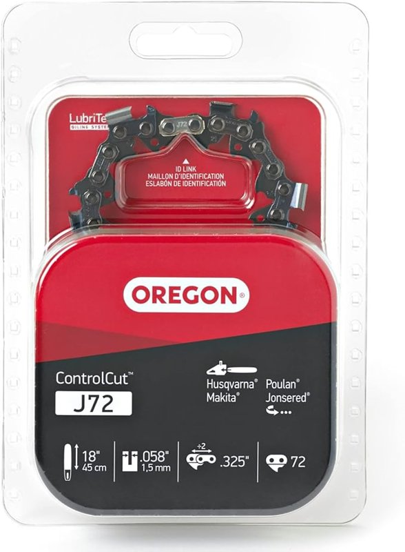 OREGON Oregon J72 Chainsaw Chain, 18 in L Bar, 0.058 Gauge, 0.325 in TPI/Pitch, 72-Link