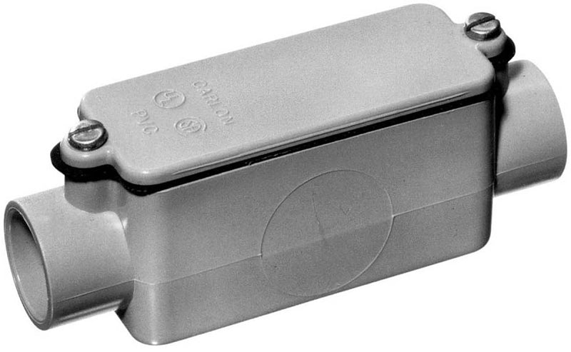 CARLON Carlon E987F-CAR Conduit Body, Rigid, 1 in Hub, 6-7/8 in OAL, PVC, Gray ELECTRICAL CARLON