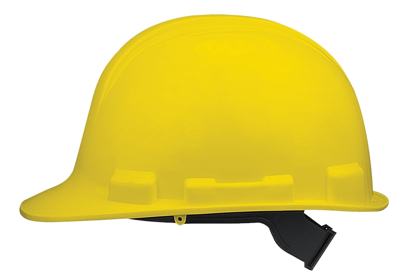 BOSS MFG Safety Works SWX00345-01 Hard Hat, Yellow, 4-Point Textile Suspension, HDPE Shell, Class: E, Slip Ratchet Wheel Ratchet