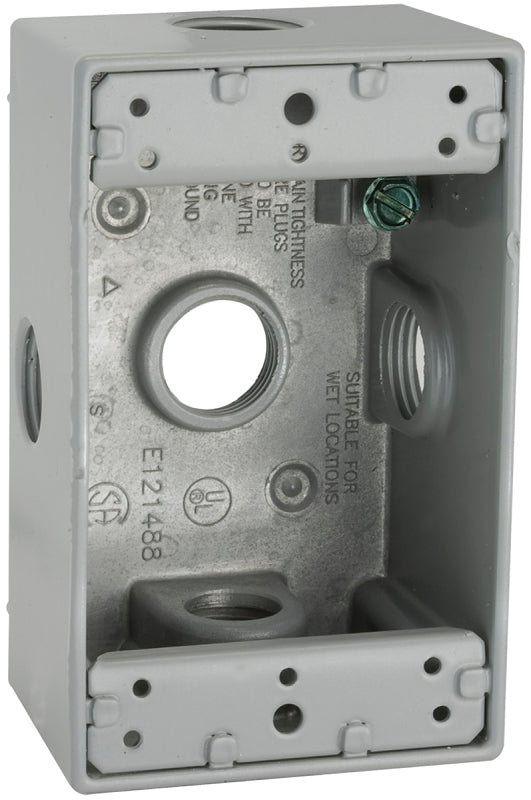 HUBBELL Hubbell 5323-0 Weatherproof Box, 18.3 cu-in, 5-Outlet, 1-Gang, Aluminum, Powder-Coated, Gray ELECTRICAL HUBBELL