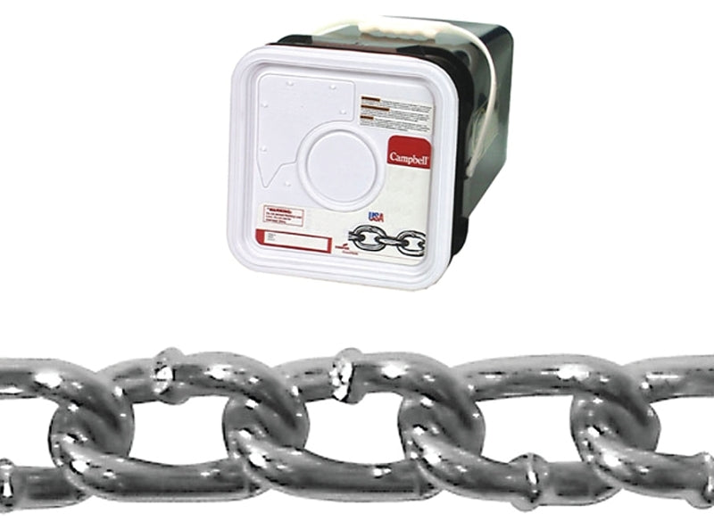 CAMPBELL CHAIN Campbell 0322026 Twist Link Coil Chain, #2/0, 175 ft L, 520 lb Working Load, Steel, Zinc
