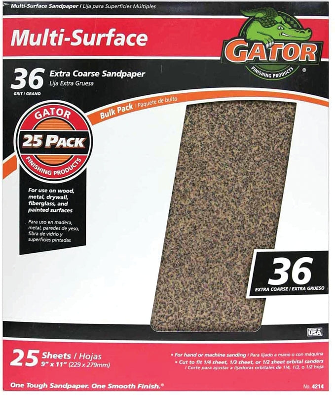 GATOR Gator 3269 Sanding Sheet, 11 in L, 9 in W, 36 Grit, Extra Coarse, Aluminum Oxide Abrasive