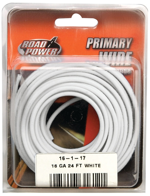 COLEMAN CABLE CCI 55667933 Primary Wire, 16 ga Wire, 60 VDC, Copper Conductor, White Sheath, 24 ft L
