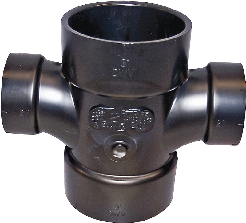 IPEX USA LLC-CANPLAS Canplas 102188BC Reducing Double Sanitary Pipe Tee, 2 x 1-1/2 in, Hub, ABS, Black LAWN & GARDEN IPEX USA LLC-CANPLAS