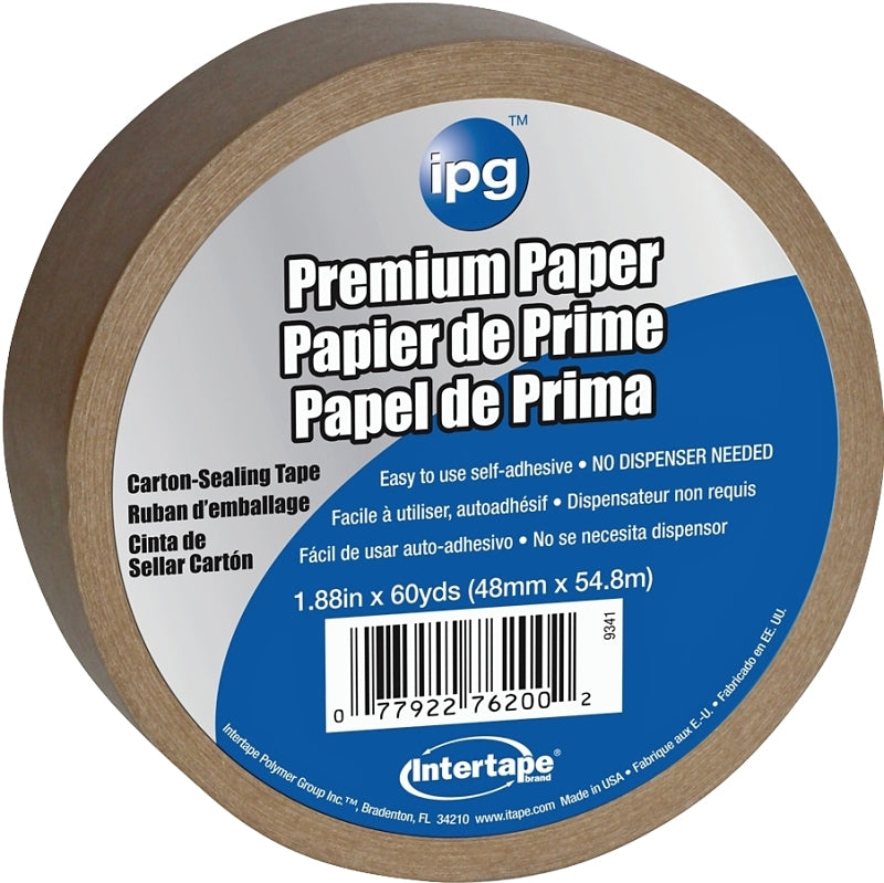 IPG IPG 9341 Packaging Tape, 54.8 m L, 1.88 in W, Kraft Flat Back Paper Backing, Brown