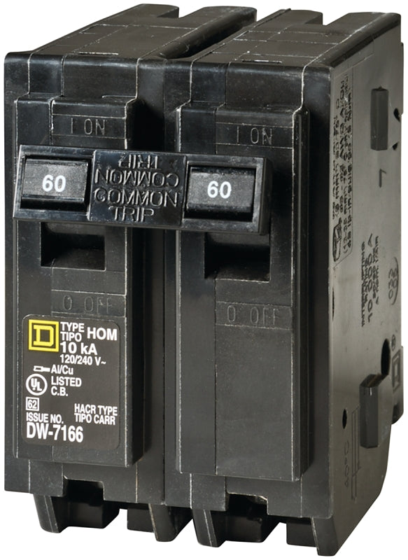 SQUARE D Square D Homeline HOM260C Circuit Breaker, Mini, 60 A, 2 -Pole, 120/240 V, Plug Mounting, Black ELECTRICAL SQUARE D