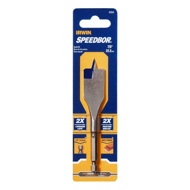 IRWIN Irwin SPEEDBOR 87914 Spade Drill Bit, 7/8 in Dia, 4 in OAL, Short Length, Flat Flute, 1/4 in Dia Shank, Hex Shank TOOLS IRWIN