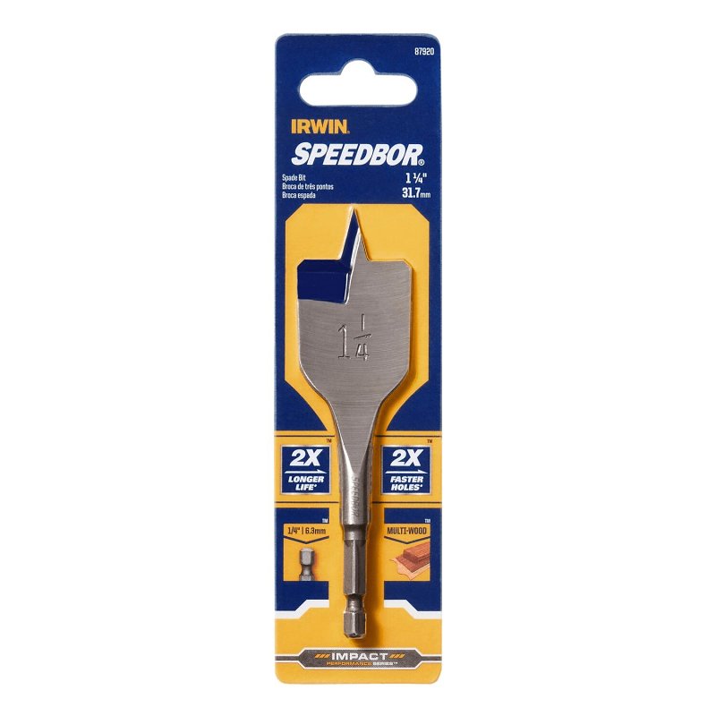 IRWIN Irwin SPEEDBOR 87920 Spade Drill Bit, 1-1/4 in Dia, 4 in OAL, Short Length, Flat Flute, 1/4 in Dia Shank, Hex Shank TOOLS IRWIN