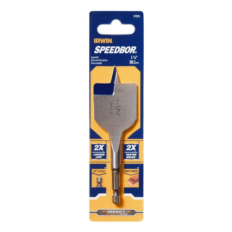 IRWIN Irwin SPEEDBOR 87924 Spade Drill Bit, 1-1/2 in Dia, 4 in OAL, Short Length, Flat Flute, 1/4 in Dia Shank, Hex Shank TOOLS IRWIN