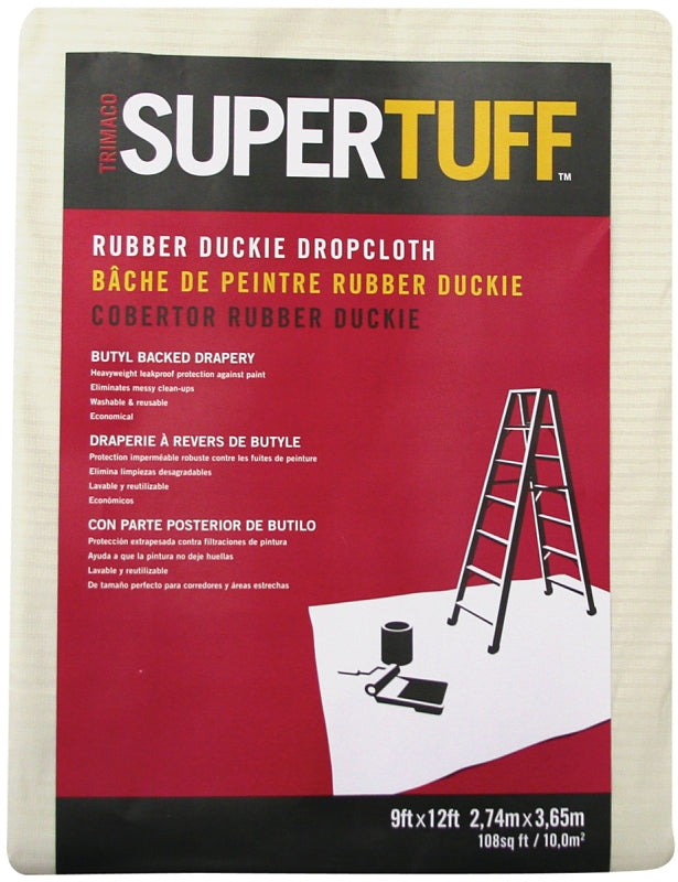 TRIMACO Trimaco 80201 Drop Cloth, 12 ft L, 9 ft W, 1/16 in Thick, Butyl Backed Drapery Fabric, Beige/Cream