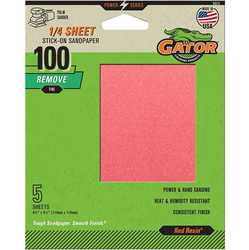 GATOR Gator 4074 Sanding Sheet, 4-1/2 in L, 4-1/2 in W, Medium, 100 Grit, Aluminum Oxide Abrasive TOOLS GATOR