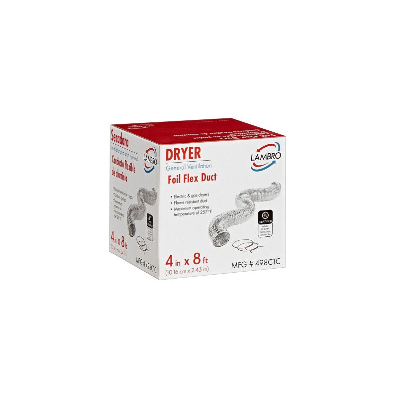 LAMBRO Lambro 418 Flexible Air Connector Kit, 4 in, 8 ft L, Aluminum