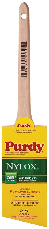 PURDY Purdy 144080225 Paint Brush, 2-1/2 in W, Angular Brush, 2-11/16 in L Bristle, Nylon Bristle, Rat Tail Handle