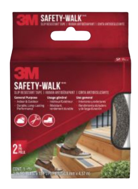 3M Safety-Walk 7635NA Tread Tape, 15 ft L, 2 in W, Plastic Backing, Black