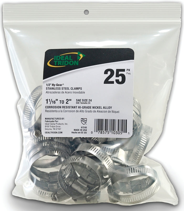 IDEAL-TRIDON Ideal-Tridon Hy-Gear 67-6 Series 6724550 Worm Gear Hose Clamp, #24, 1 to 2 in, Stainless Steel PLUMBING, HEATING & VENTILATION IDEAL-TRIDON