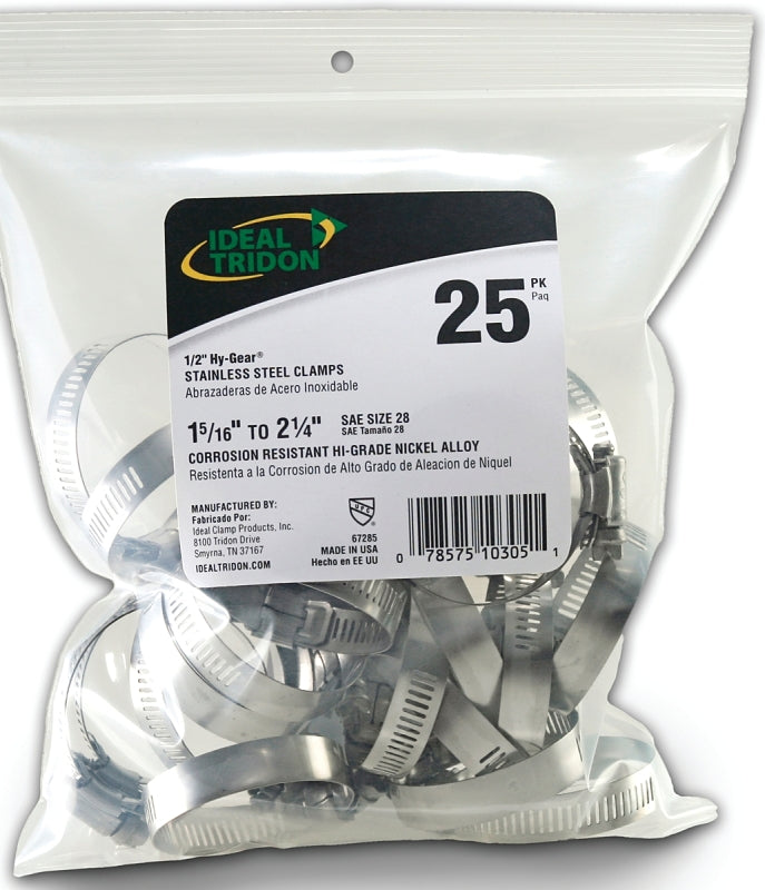IDEAL-TRIDON Ideal-Tridon Hy-Gear 67-6 Series 6728550 Worm Gear Hose Clamp, #28, 1-1/4 to 2-1/4 in, Stainless Steel PLUMBING, HEATING & VENTILATION IDEAL-TRIDON
