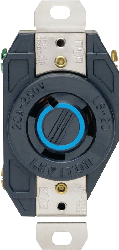 LEVITON Leviton S01-02320-00D Single Receptacle, 2 -Pole, 250 V, 20 A, NEMA: NEMA L6-20R, Black