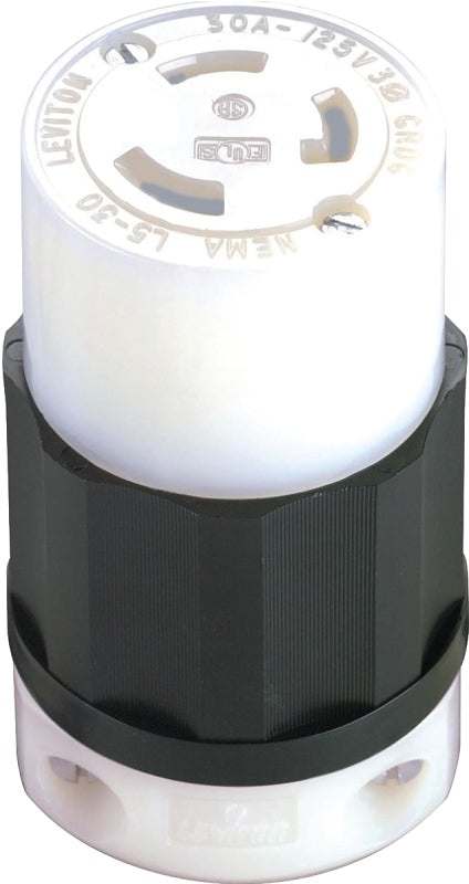 LEVITON Leviton 165-02613-000 Electrical Connector, 2 -Pole, 30 A, 125 V, NEMA: NEMA L5-30R, Black/White ELECTRICAL LEVITON