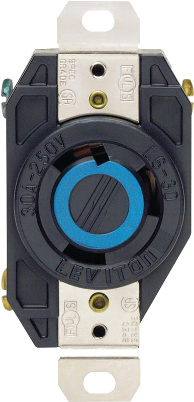 LEVITON Leviton S01-02620-00D Single Receptacle, 2 -Pole, 250 V, 30 A, NEMA: NEMA L6-30R, Black