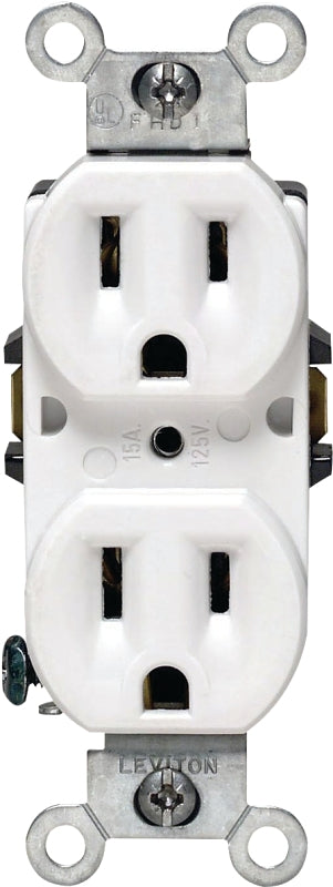 LEVITON Leviton 218-05248-WCP Duplex Receptacle, Thermoplastic, White, 2-Pole, 15 A, Push-In, Side Wiring, 14 AWG Wire
