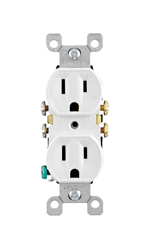 LEVITON Leviton 212-05320-WCP Duplex Receptacle, Thermoplastic, White, 2-Pole, 15 A, 125 V, NEMA: 5-15R, 14 AWG Wire
