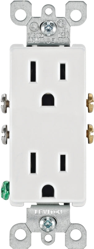 LEVITON Leviton S02-05325-0WS Duplex Receptacle, Thermoplastic, White, 2-Pole, 15 A, 125 V, Push-In, Side Wiring, NEMA: 5-15R