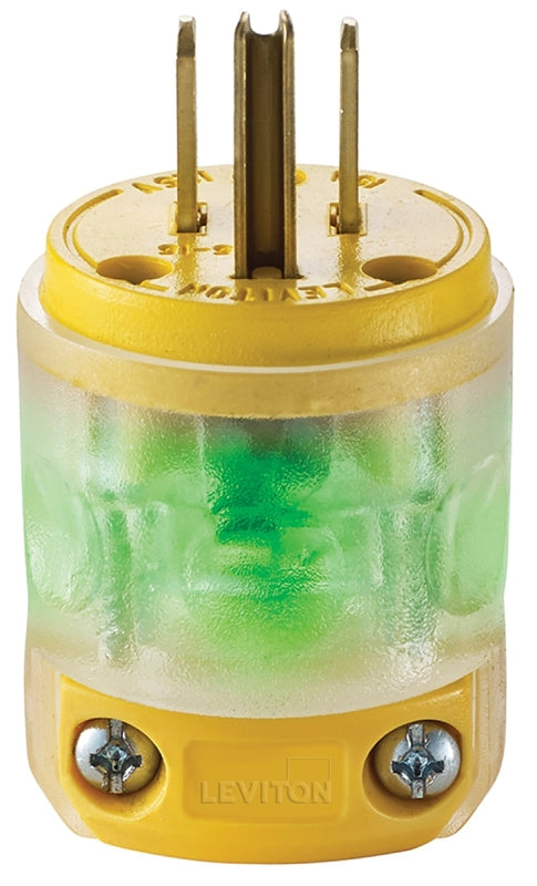 LEVITON Leviton R50-515PV-LIT Electrical Plug, 2 -Pole, 15 A, 125 V, NEMA: NEMA 5-15P, Transparent Yellow ELECTRICAL LEVITON