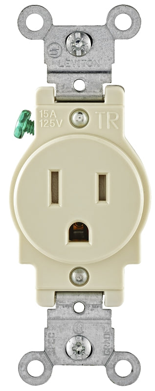 LEVITON Leviton R56-T5015-0TS Single Receptacle Outlet, 2 -Pole, 125 VAC, 15 A, Side Wiring, NEMA: NEMA 5, Light Almond