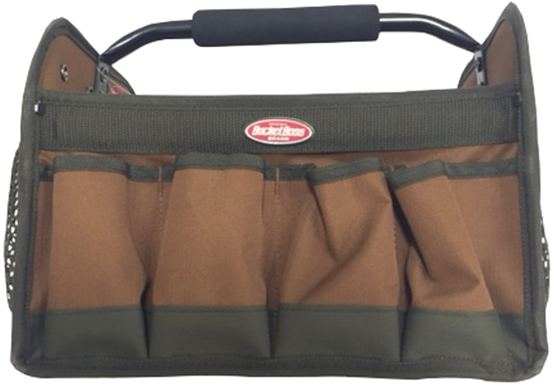 BUCKET BOSS Bucket Boss 70012 Tote Bag, 12 in W, 10 in D, 11 in H, 8-Pocket, Rip-Stop Fabric, Brown TOOLS BUCKET BOSS
