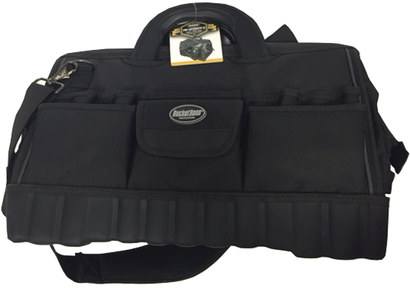 BUCKET BOSS Bucket Boss 64018 Tool Bag, 18 in W, 11 in D, 12 in H, 17-Pocket, Poly Fabric, Black TOOLS BUCKET BOSS