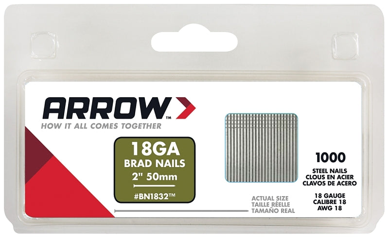 ARROW Arrow BN1832CS Brad Nail, 2 in L, Galvanized Steel, Round Head, Round Shank, Chisel Point