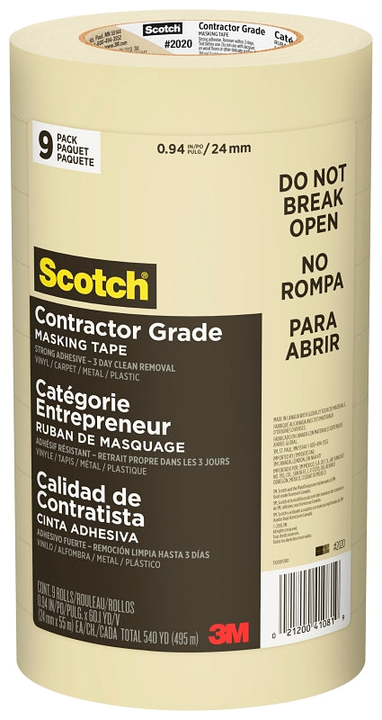 SCOTCH Scotch 2020-24A-CP Masking Tape, 60 yd L, 0.94 in W, Crepe Paper Backing, Beige
