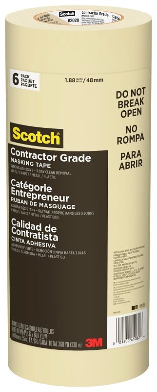 SCOTCH Scotch 2020-48A-CP Masking Tape, 60 yd L, 1.88 in W, 0.005 in Thick, Crepe Paper Backing, Beige